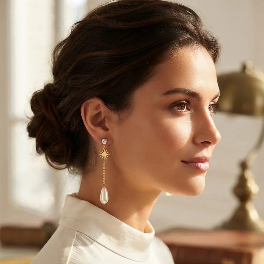 Gold Plated Stainless Steel Pearl Drop Earring - Each