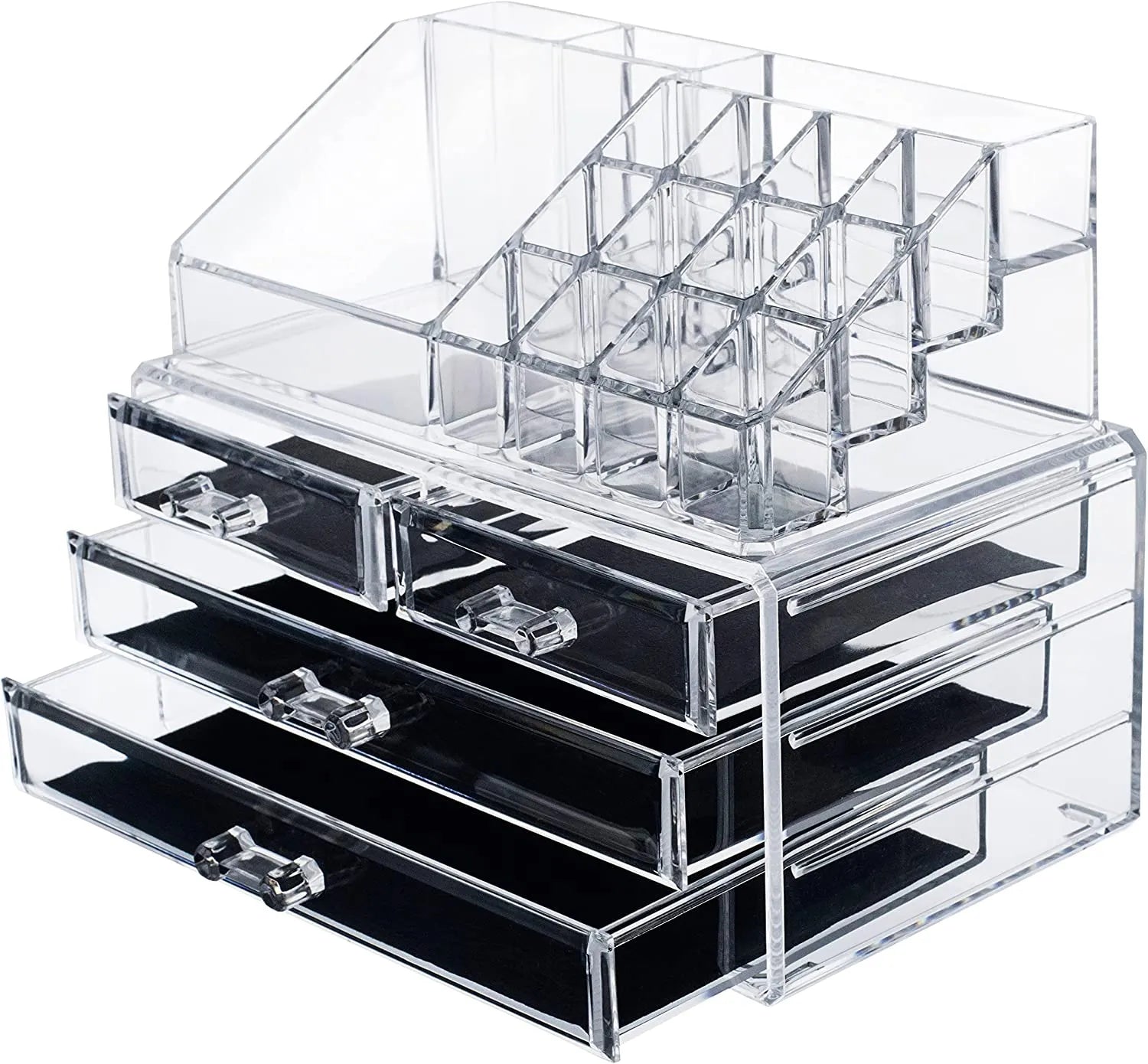 Acrylic Makeup Organizer Drawers Stand, Brush Holder and Jewellery Storage