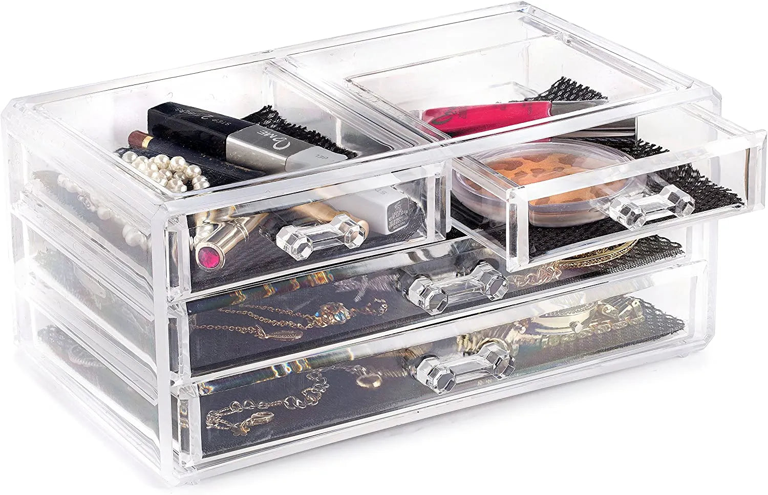 Acrylic Makeup Organizer Drawers Stand, Brush Holder and Jewellery Storage