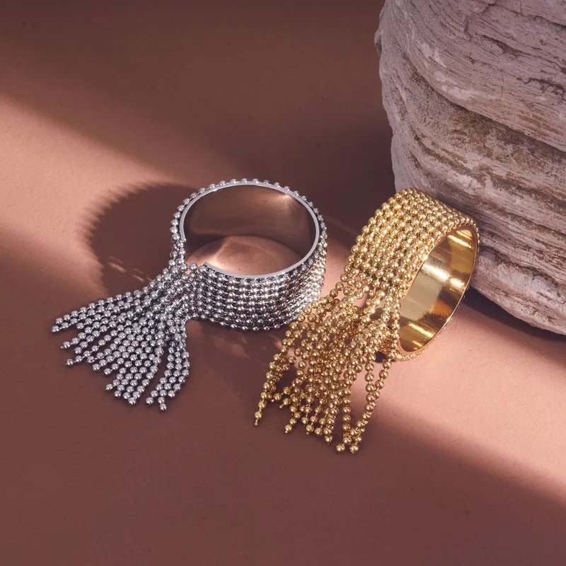 Stainless Steel Krystelle Gold Tassel Ring