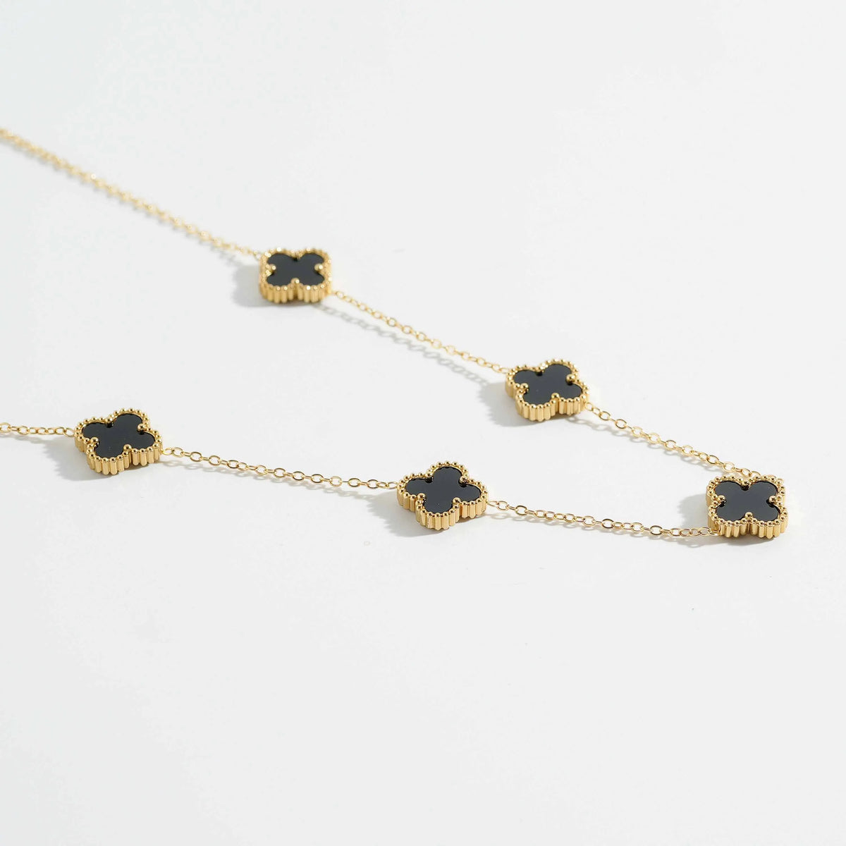 Stylish Black Clover Gold-Tone Chain Necklace - Each
