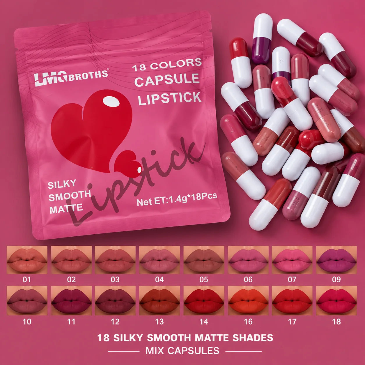 LMG Brothers Capsule Lipstick Set  - 18 Colors