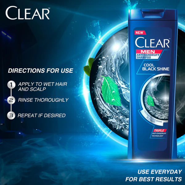 Clear Men Triple Anti-Dandruff Cool Black Shine Shampoo 185ml