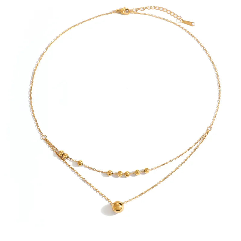 stainless steel double-layer geometric bead necklace - Each