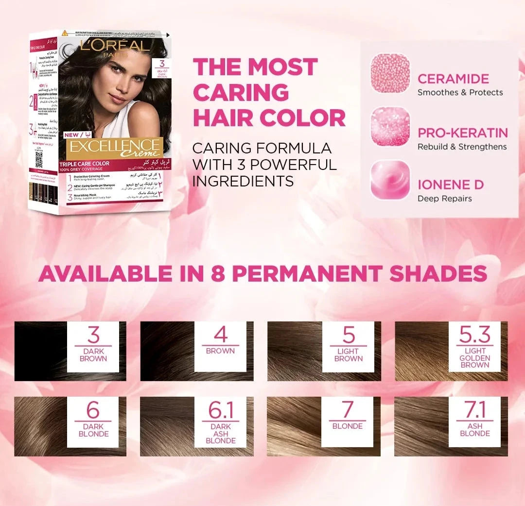 L'Oreal Paris Excellence Crème Permanent Hair Color, 4.0 Brown