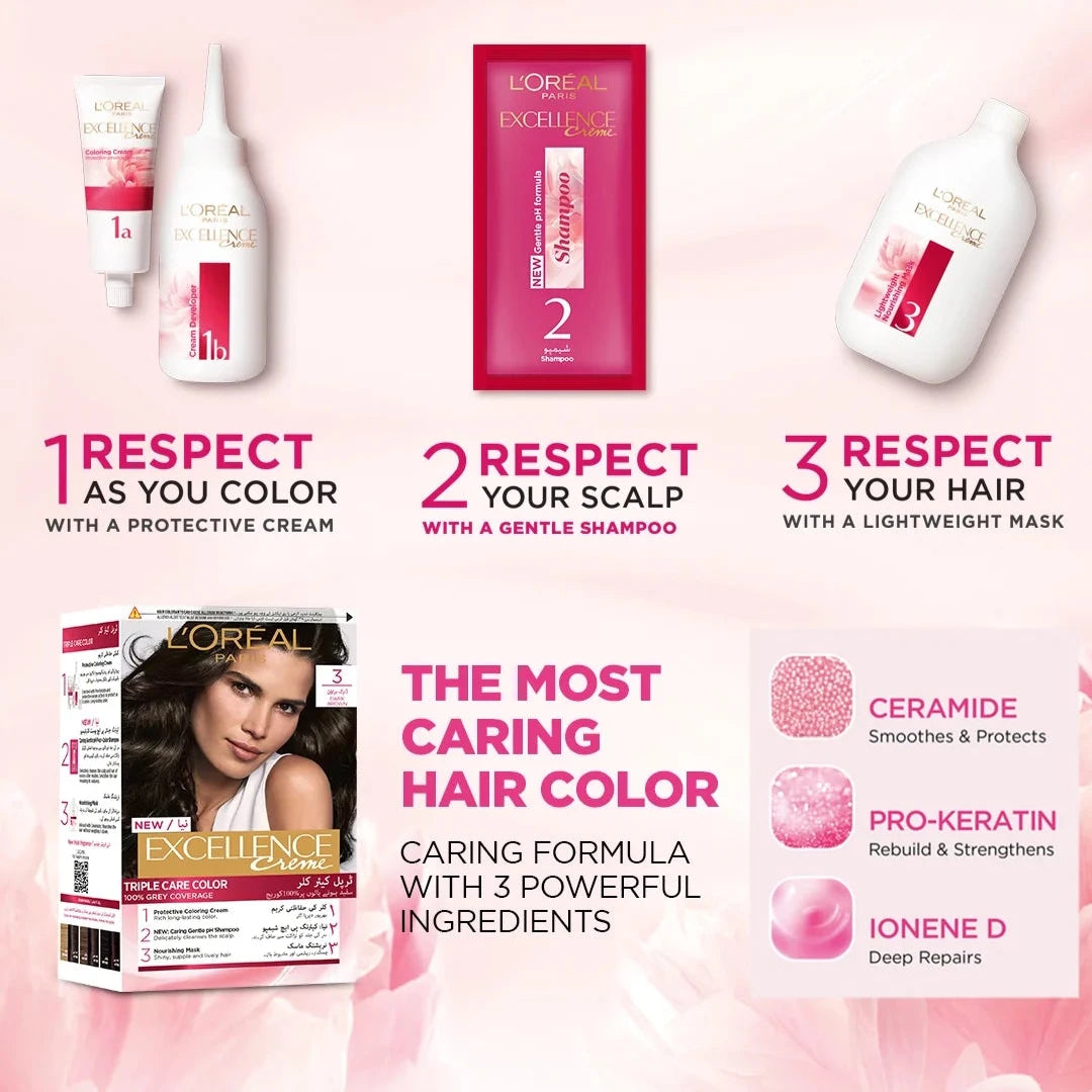 L'Oreal Paris Excellence Crème Permanent Hair Color, 4.0 Brown