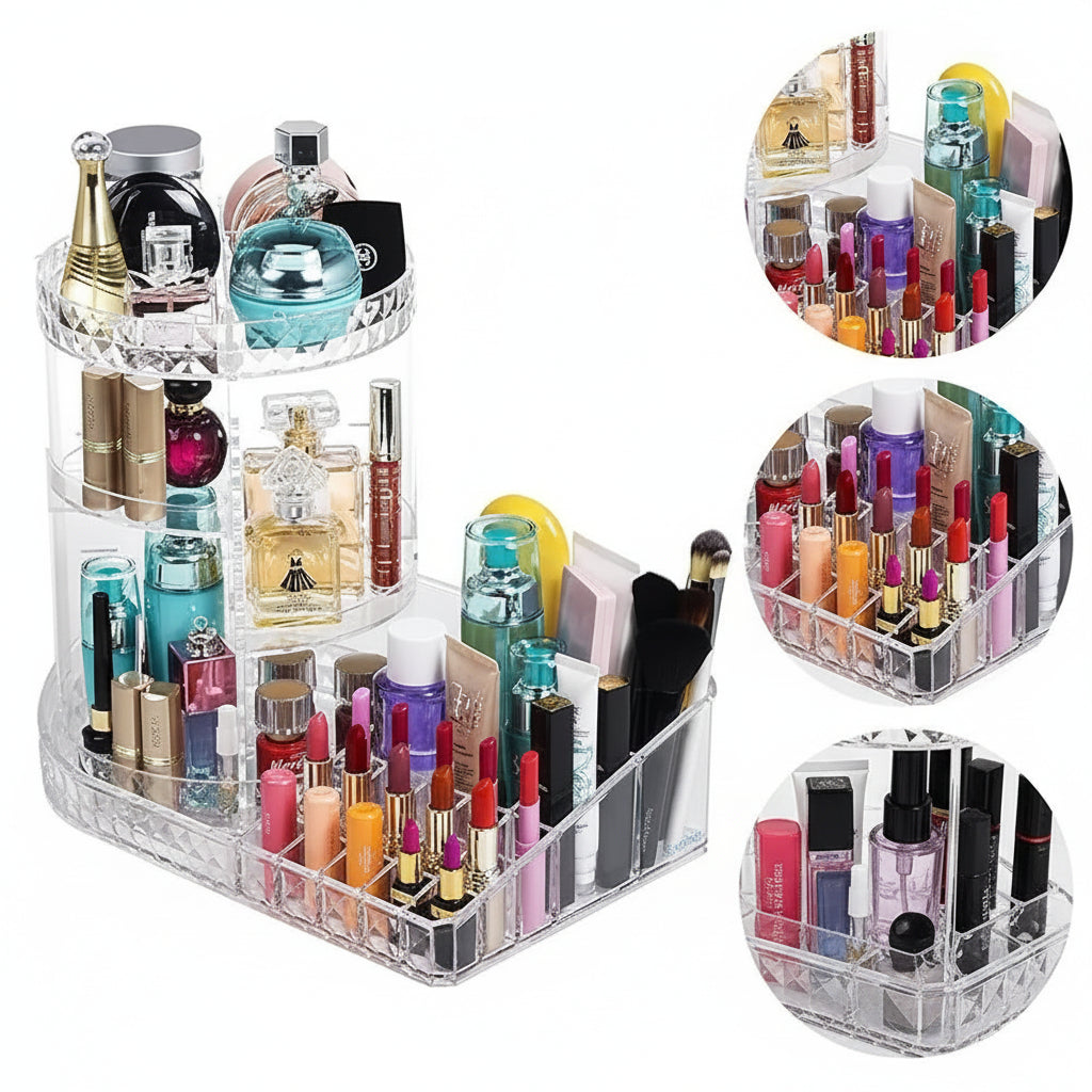 Diamond Pattern Dressing Case 360° Rotating Cosmetics Organiser