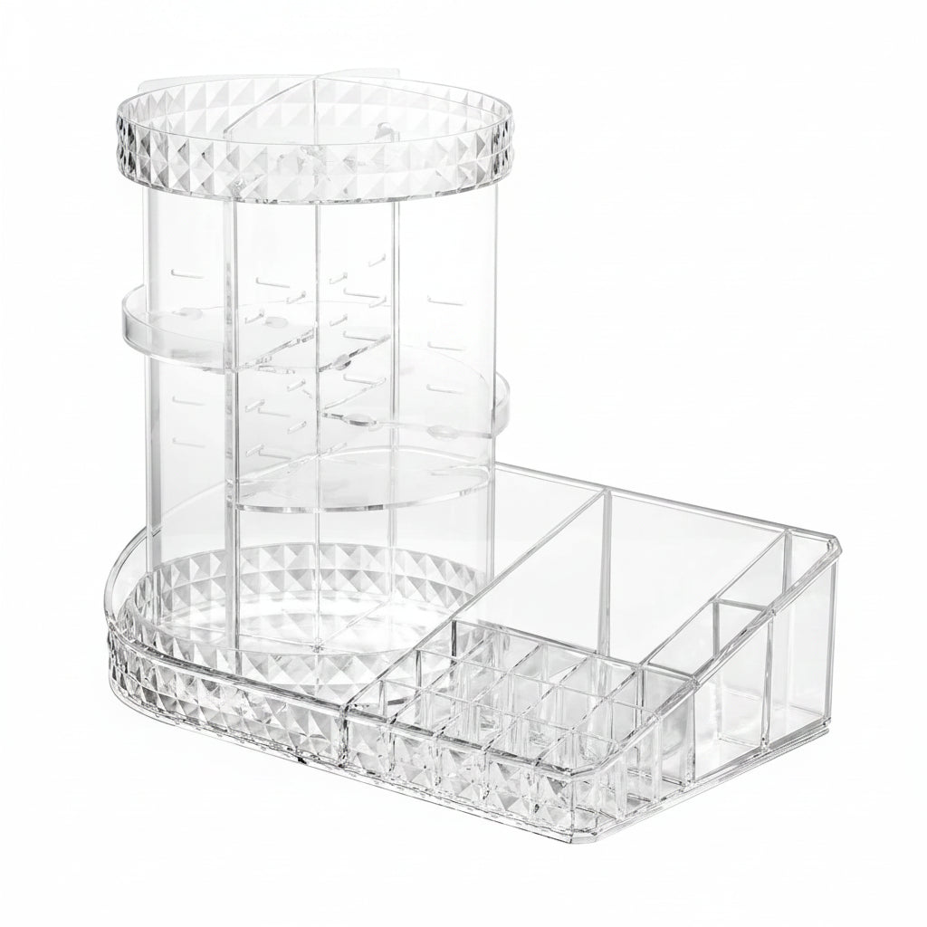 Diamond Pattern Dressing Case 360° Rotating Cosmetics Organiser