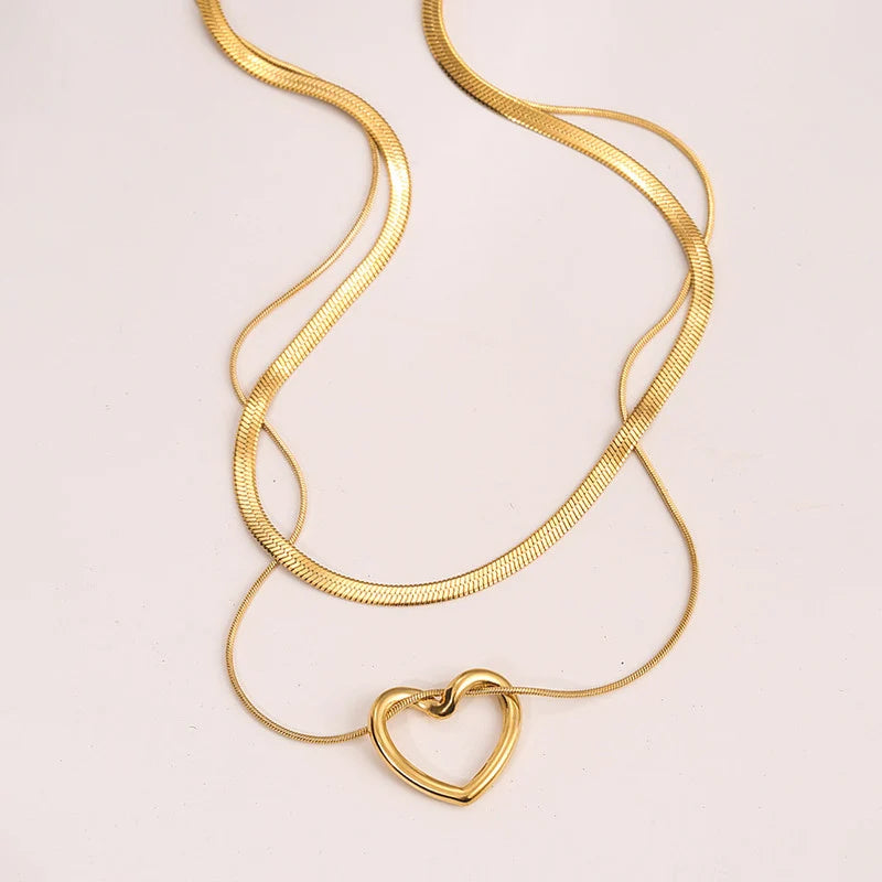 Stainless Steel Double Layered Heart Locket Chain