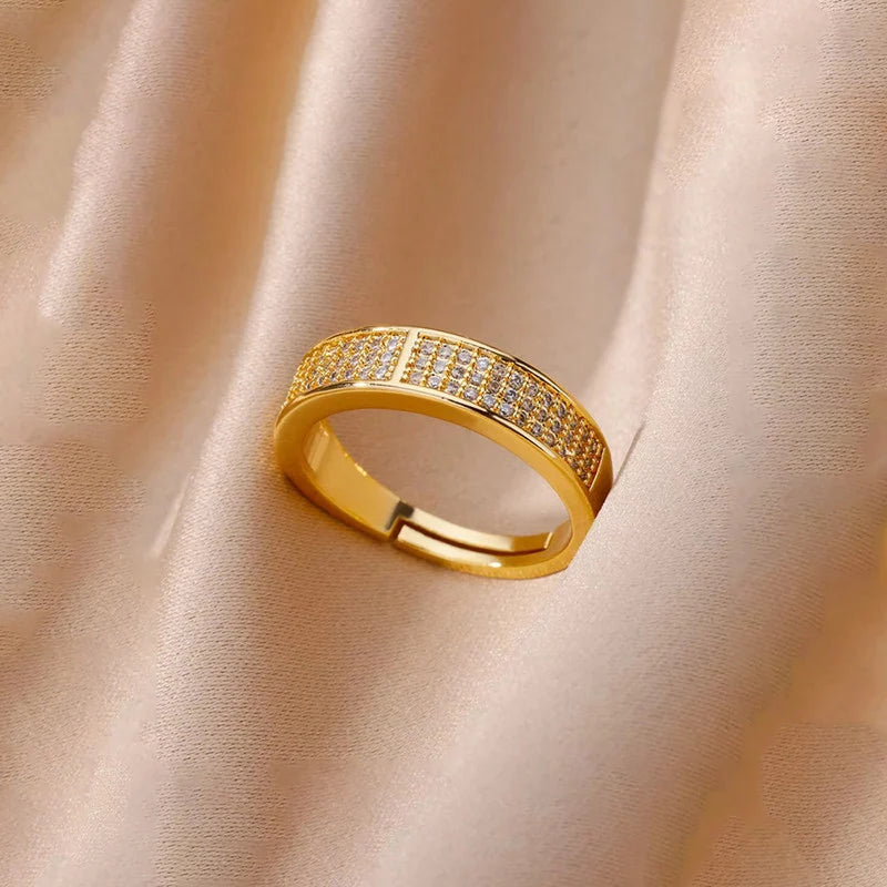 Stainless Steel AD studded Adjustable Finger Ring - Each