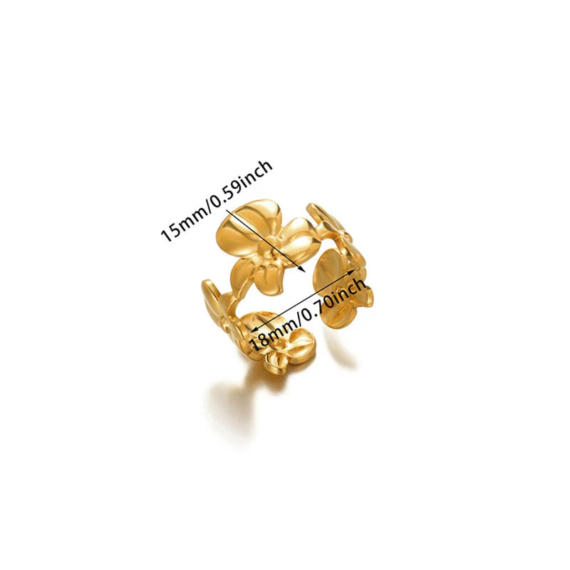 Stainless Steel Floral Adjustable Ring - Each