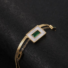 Stainless steel Green stone Square Charm Bracelet  - Each