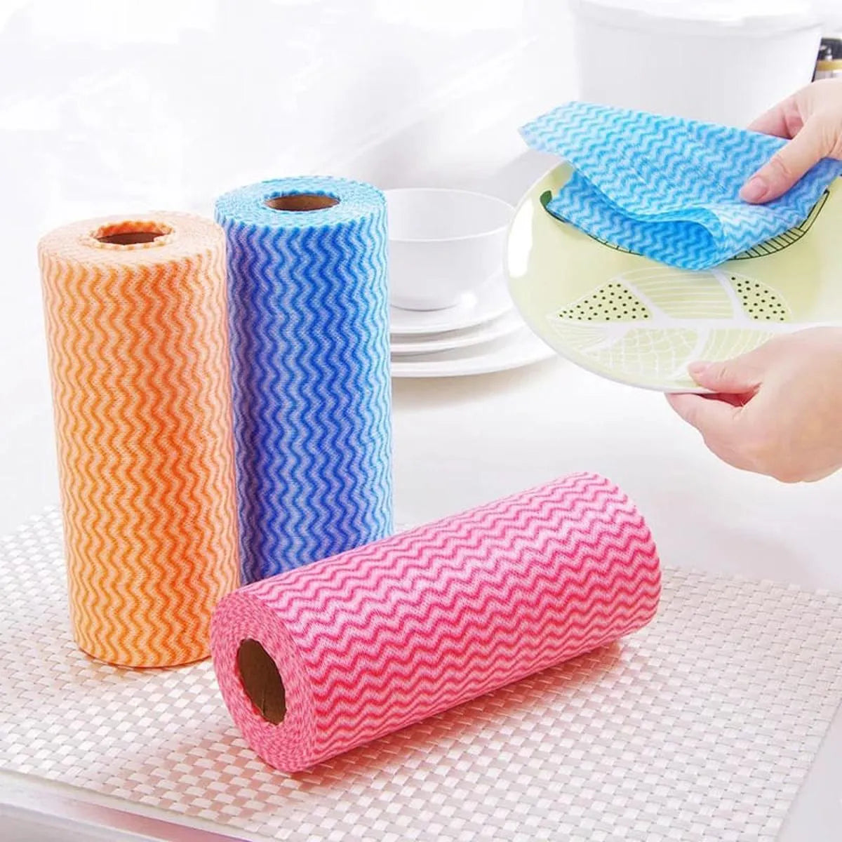 (1 Roll x 50 Tissues) Fabric Reusable Super Absorbent Paper Towel Roll Tissue
