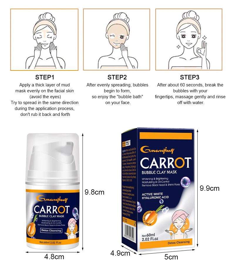 GUANJING Remove Black Head Shrink Pores Clean Skin Carrot Bubble Clay Mask - 60g