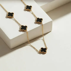 Stylish Black Clover Gold-Tone Chain Necklace - Each