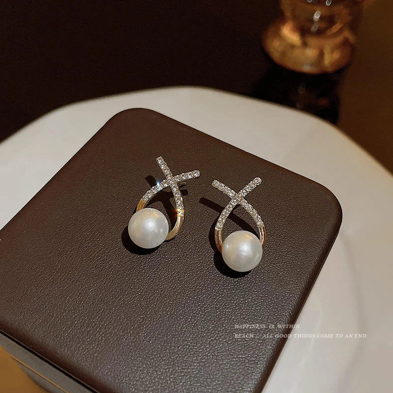 Stainless steel Rhinestone Pearl Stud Earrings - Each Pair