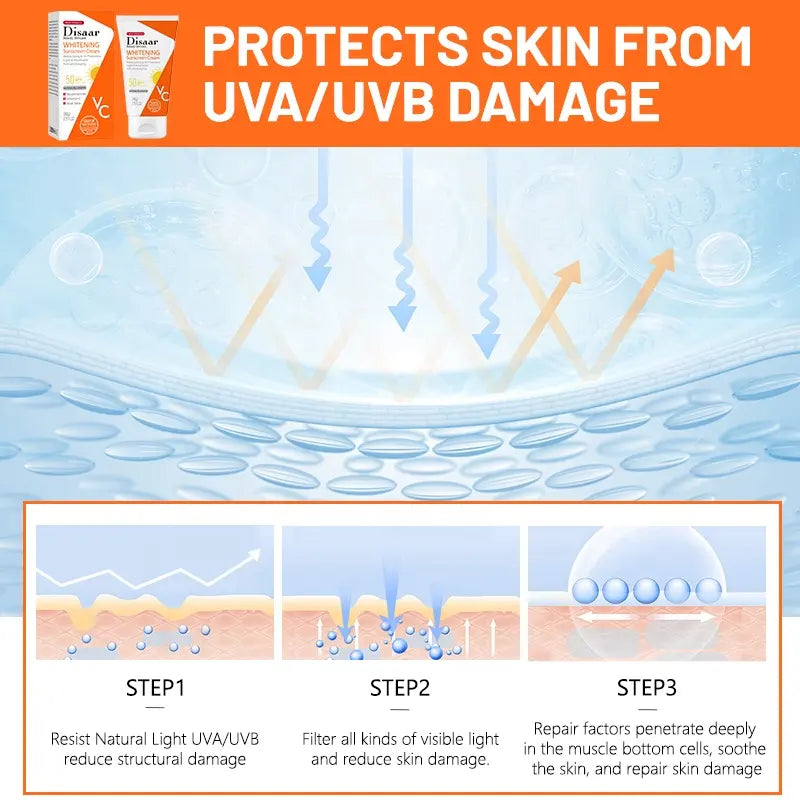 Disaar Whitening Sunscreen Cream SPF 60 – Brightening & Protective Daily Sunblock - 80g
