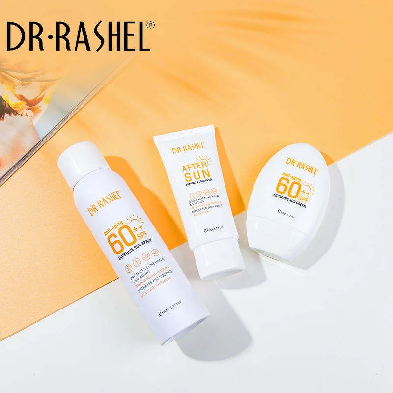 DR.Rashel 3 PC Anti-Aging And Moisture Sun Spray Sunscreen & After Sun Soothing And Cooling Gel