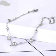 Stainless Steel Minimalist Beaded Bracelet - Polished Sterling Silver - Each