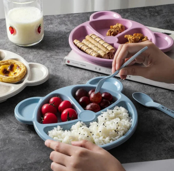 Baby Feeding Cartoon Dinner Plate with Spoon and Fork - Each