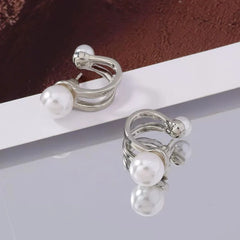Stainless steel White pearl Sliver twisted Pin Earrings - Each Pair