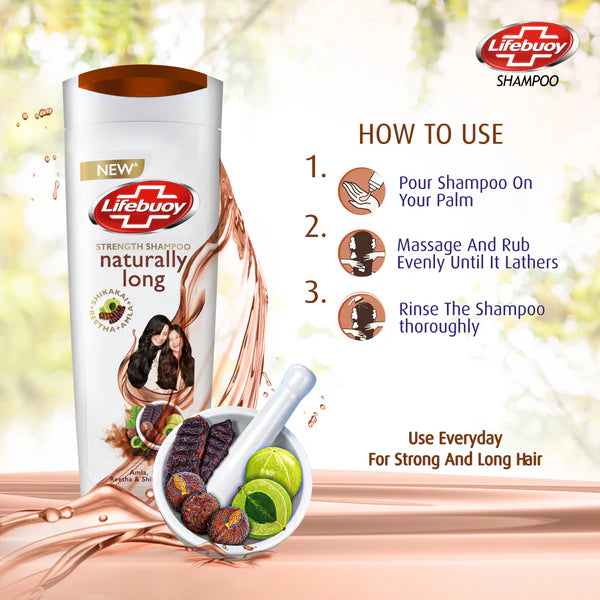Lifebuoy Naturally Long Amla Reetha & Shikakai Strength Shampoo, 175ml