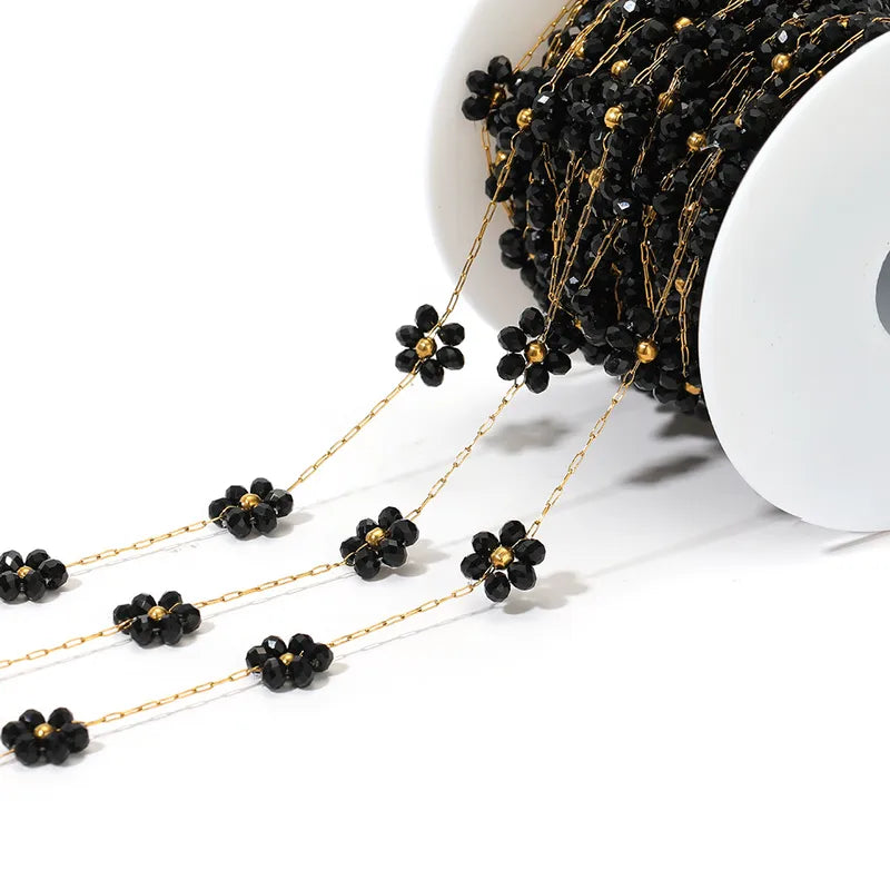 Black Crystal Flower Permanent Bracelet - 5m