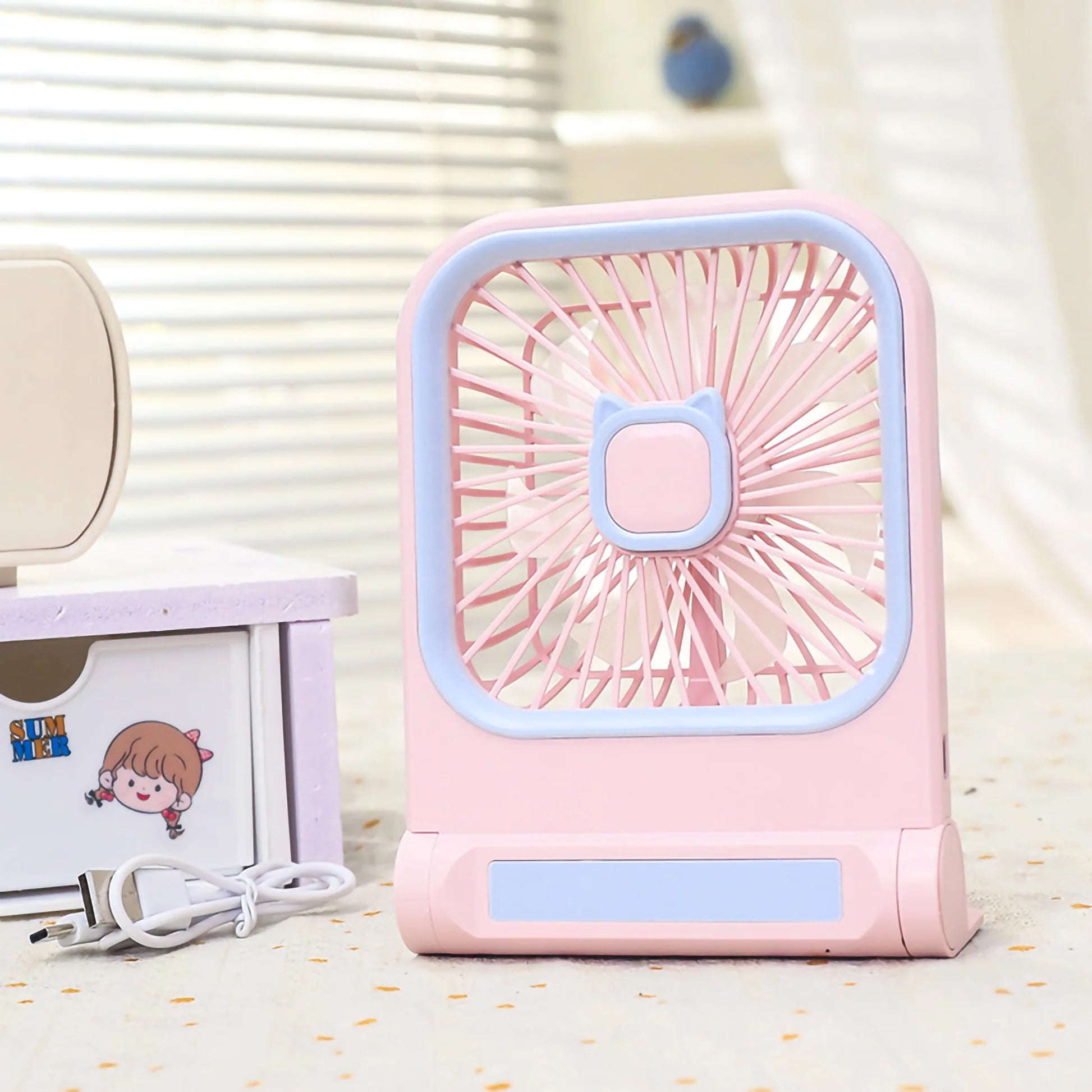 Colorful Cute Rechargeable Desk Fan | 3-Speed Portable