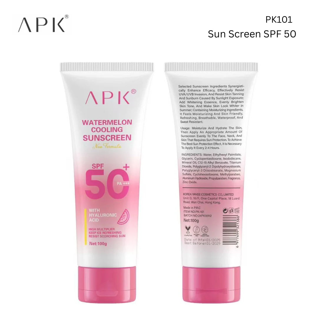 APK Watermelon Cooling Sunscreen SPF 50+ – Hydrating & UV Protection – 100g