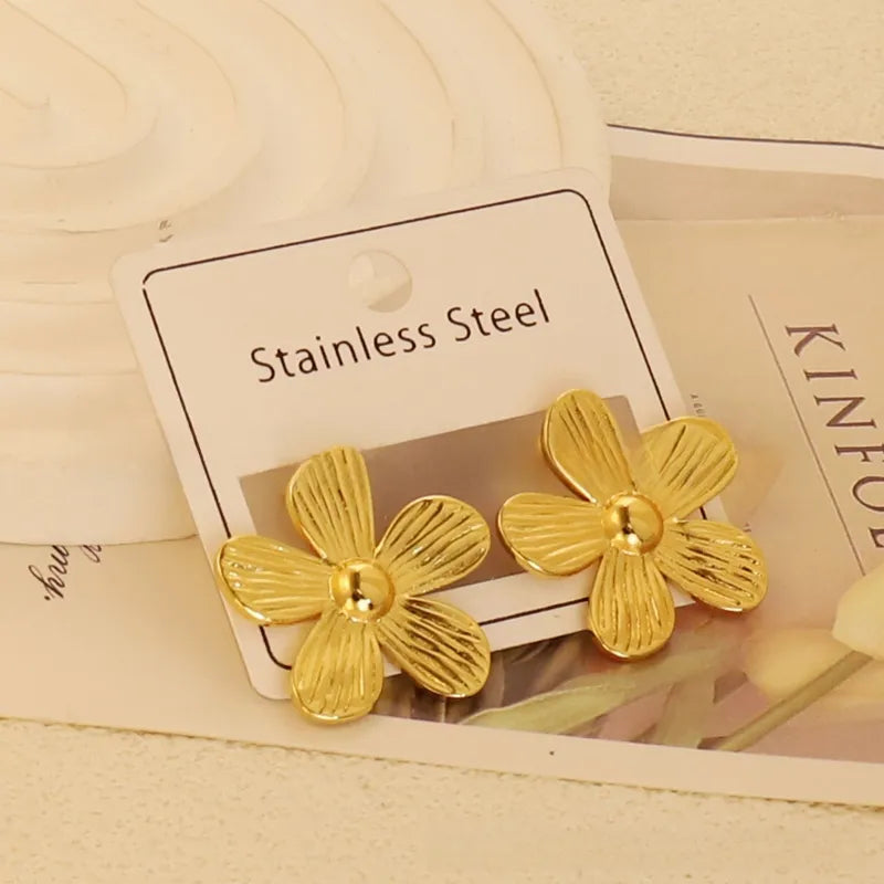 Satinless Steel Floral Stud earrings - Each Pair