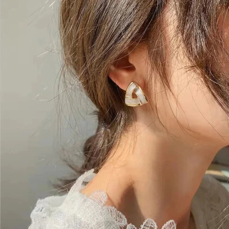 Stainless steel White Triangular Shaped Studs - Each Pair