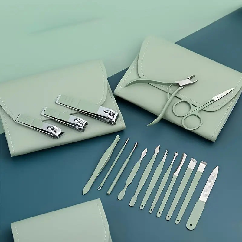 Professional Portable Manicure Pedicure Tool Kit With Folding Case - 16Pcs