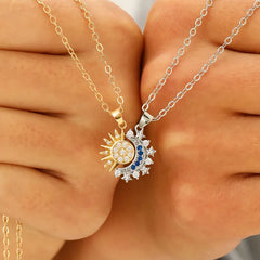 New Stainless Steel Magnetic Sun Moon Couple Locket