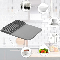 Dish Drying Mat with Drain Rack – Absorbent Kitchen Counter Mat