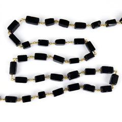 Black Onyx Smooth Square Rosary Beaded Chain Permanent Bracelet