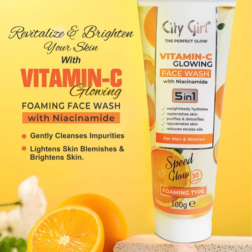 City Girl Vitamin-C Glowing Face Wash with Niacinamide 5 in 1 - 100g