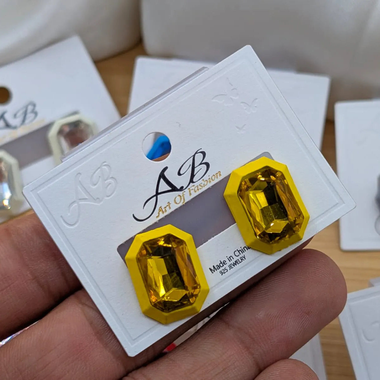 Rectangular Faceted Crystal Stud Earrings