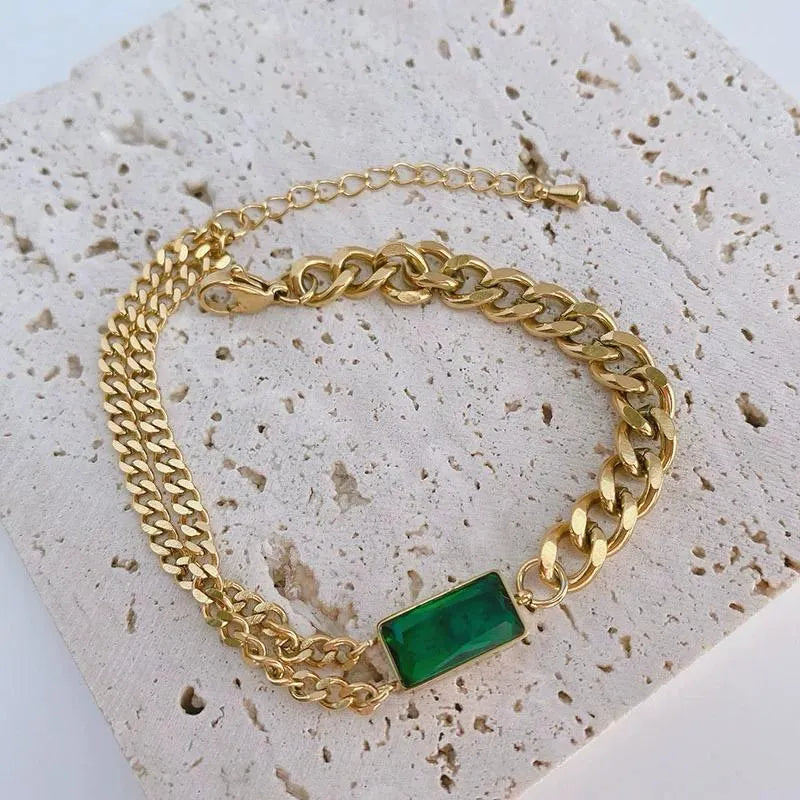 Stainless Steel Green Stone Bracelet