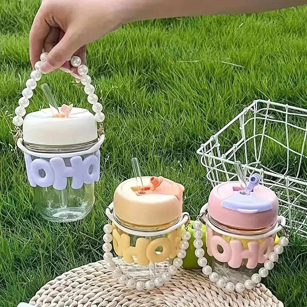 Pearl Chain Sipper Glass Cup