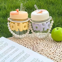 Pearl Chain Sipper Glass Cup