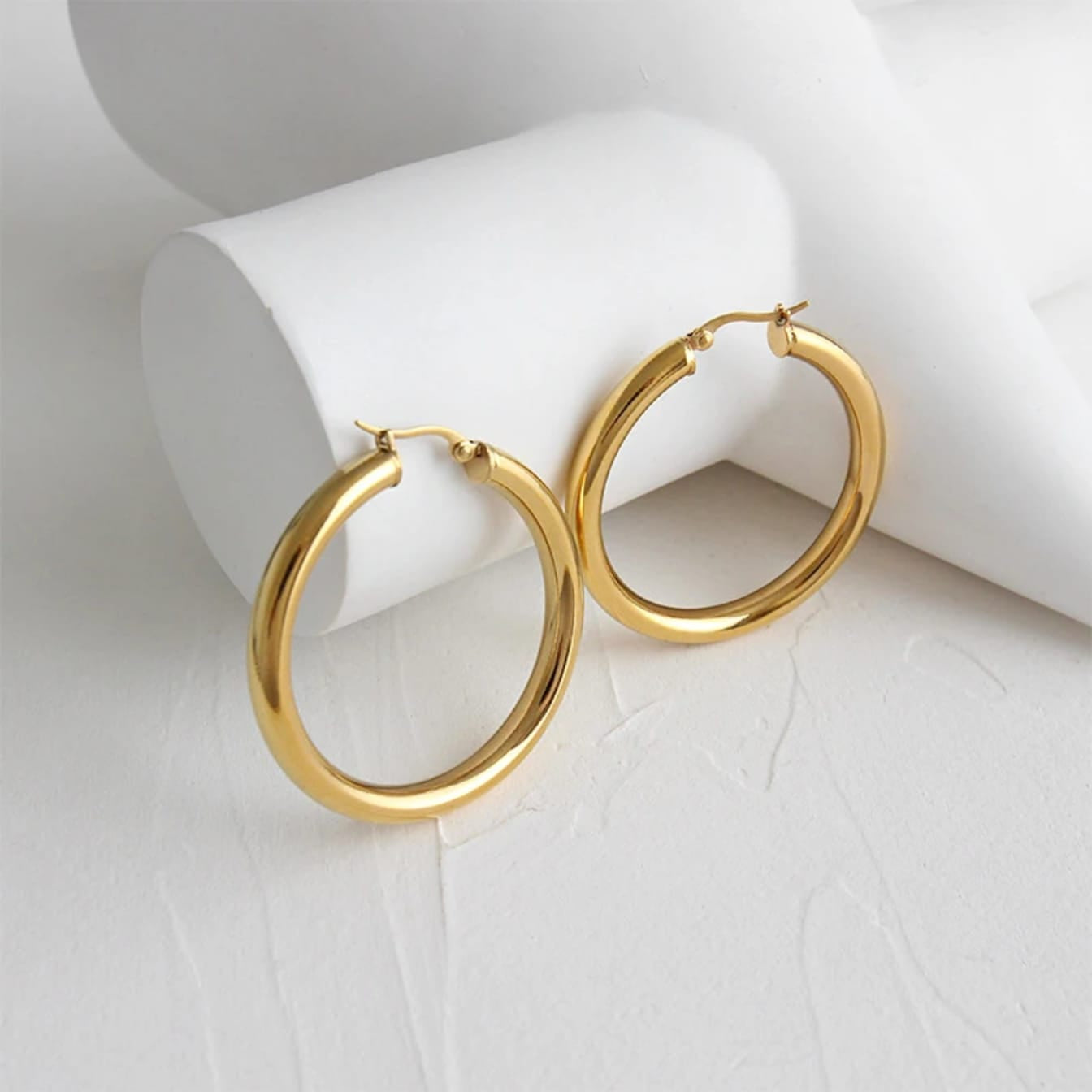 Stainless Steel Hollow Chunky Hoop Earrings