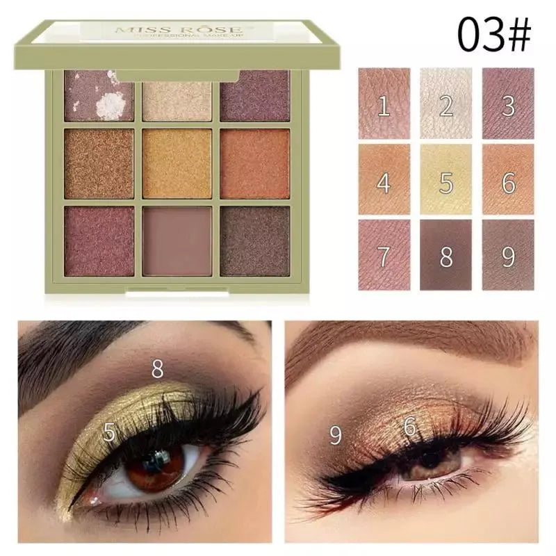 MISS ROSE  Pearlescent Powder Matte Eyeshadow Palette - 9 Colors