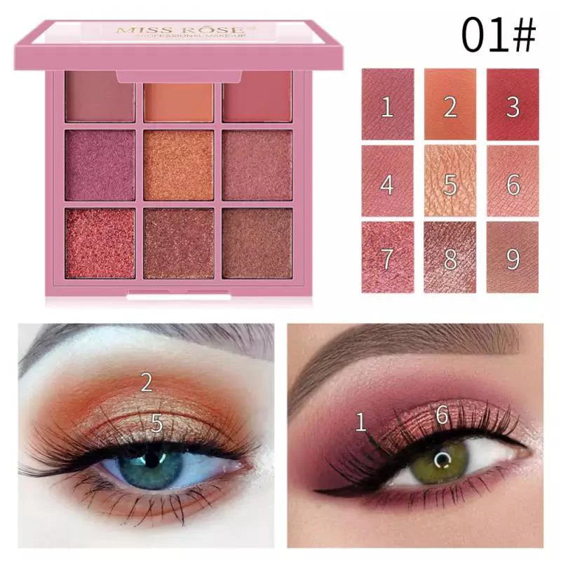 MISS ROSE  Pearlescent Powder Matte Eyeshadow Palette - 9 Colors