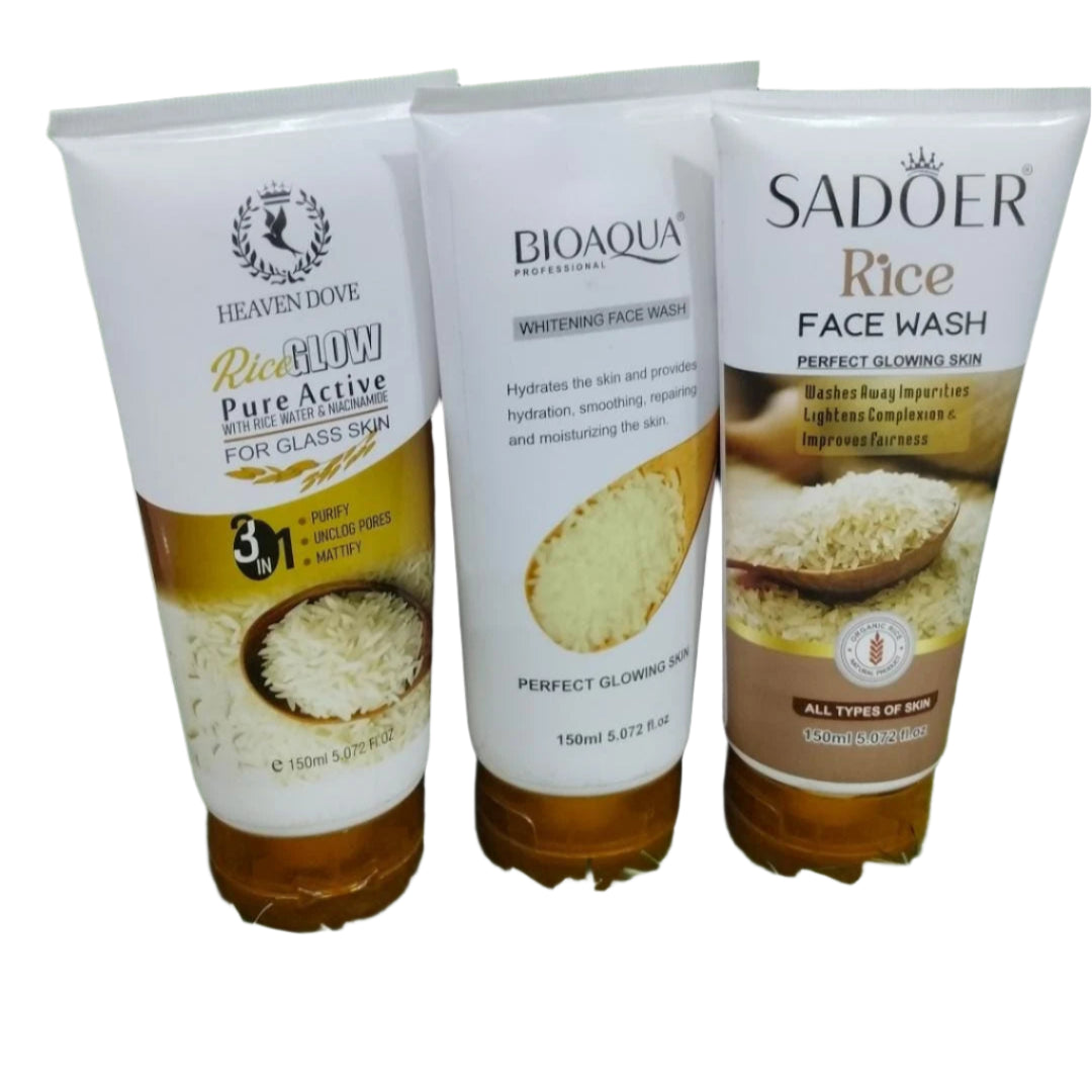 Heaven Dove, Bioaqua & Sadoer Rice Face Wash Trio - 150ml Each