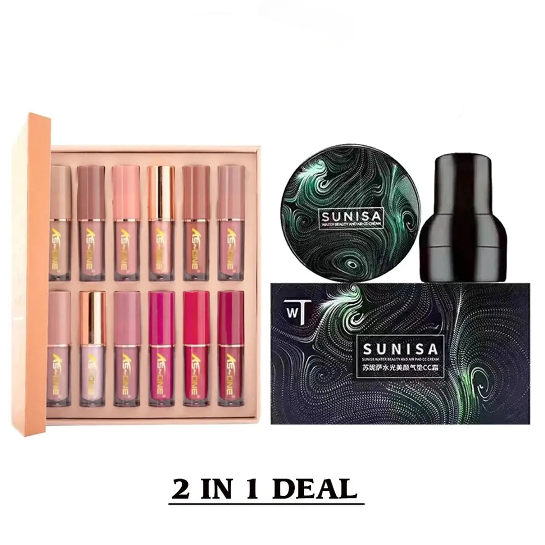 Sunisa 3in1 Air Cushion CC and BB Cream Foundation + KS One 12 Pcs Lip Gloss