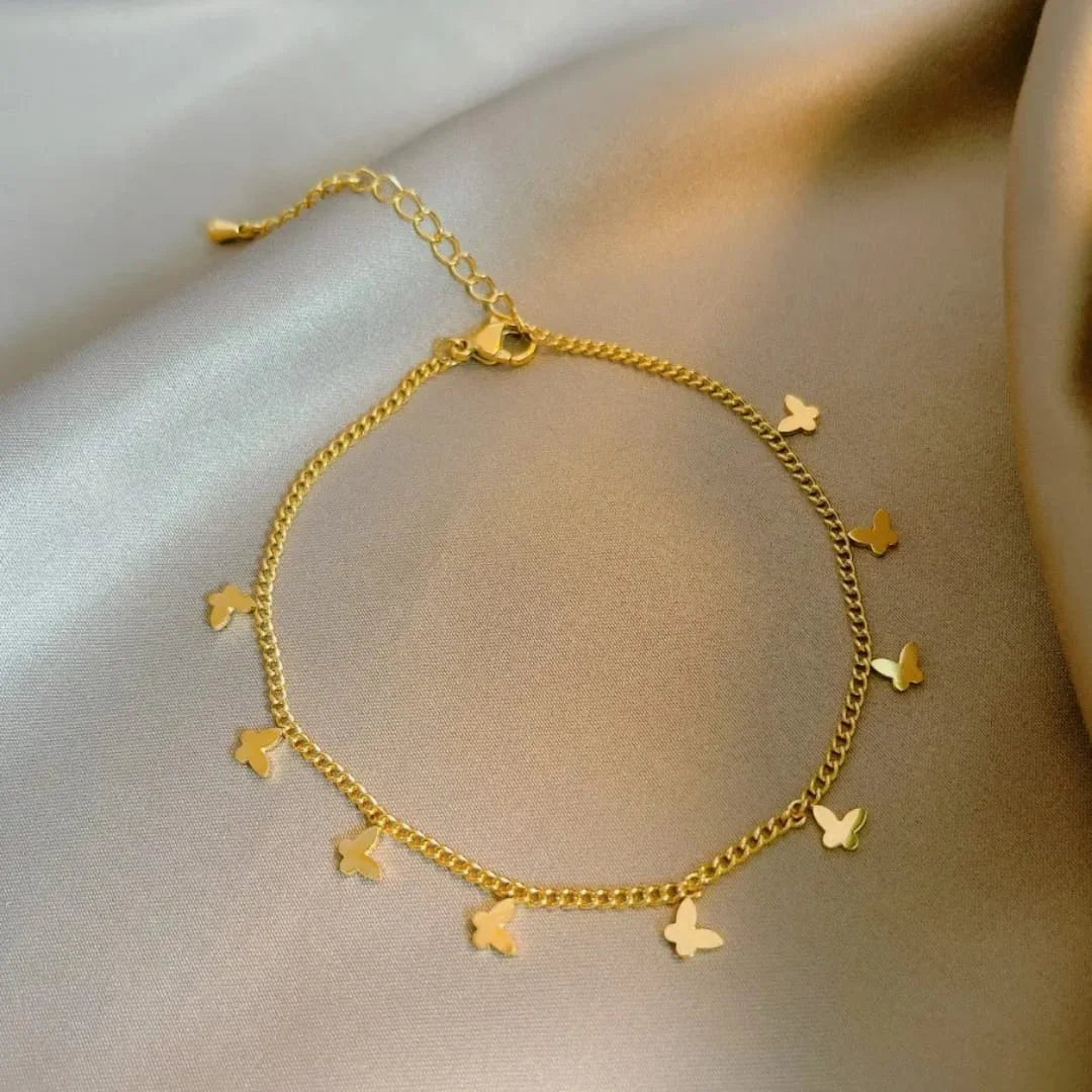 Stainless Steel Butterfly Anklet – Elegant & Trendy Foot Jewelry