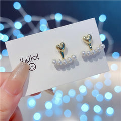 Gold Heart Pearl Jacket Earrings - Each