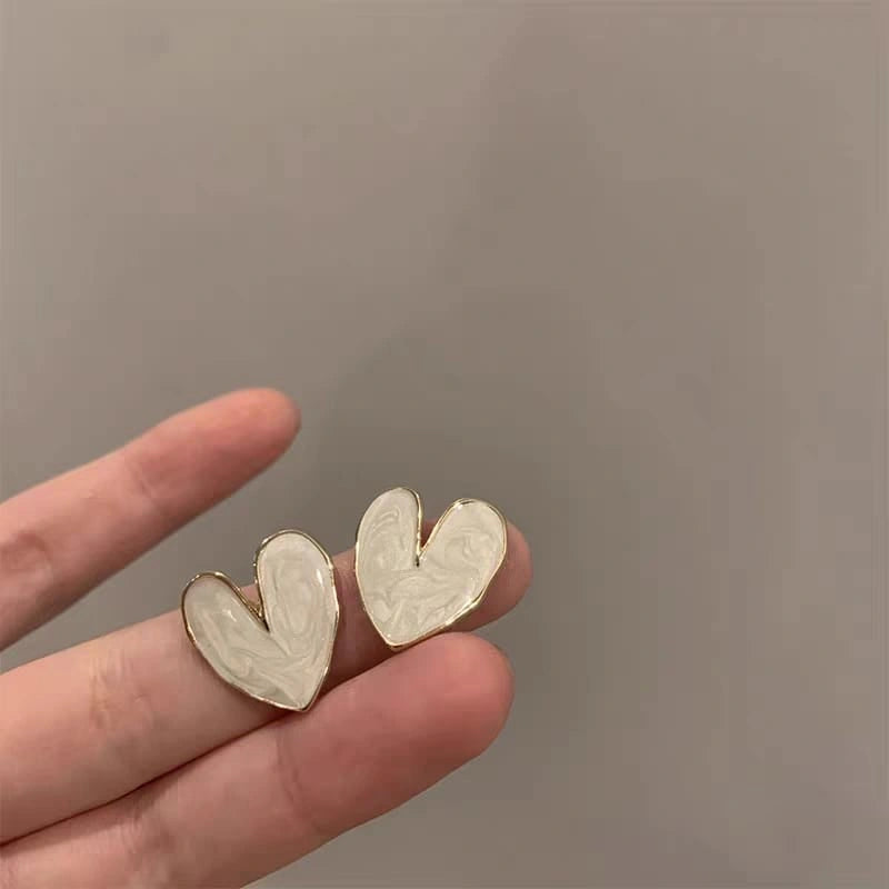 Korean Heart Marble Enamel Earrings - Each
