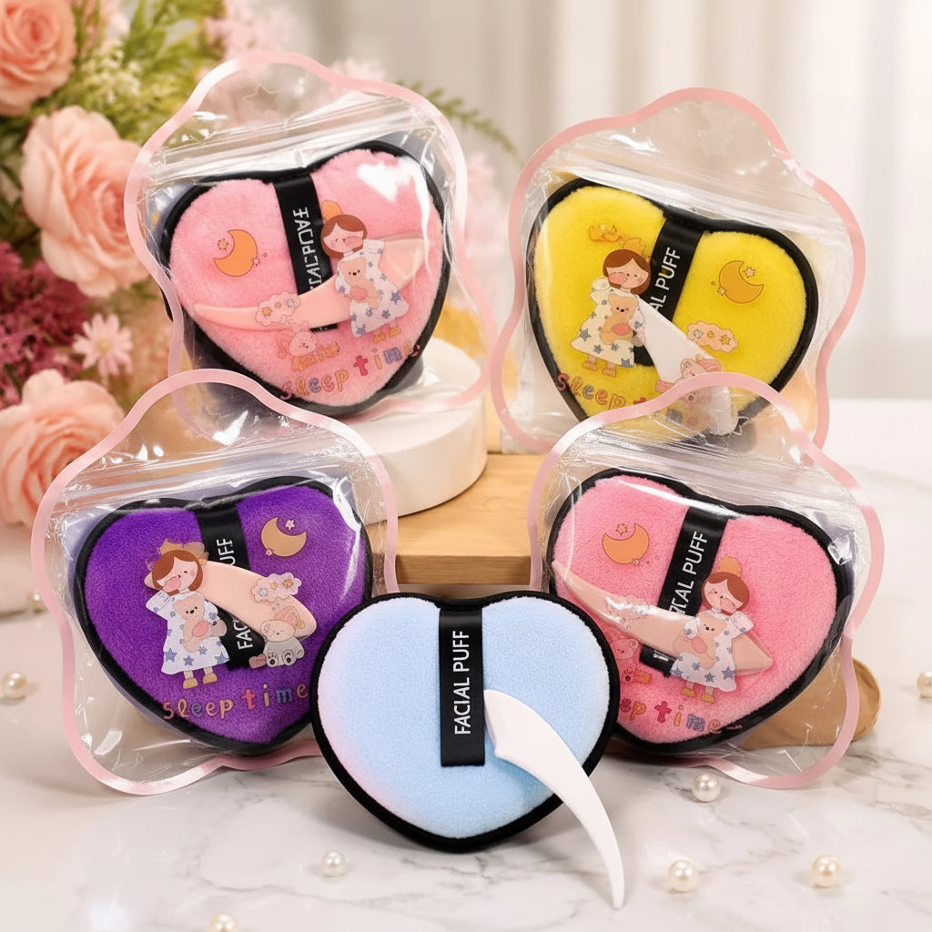 Heart Shape Facial Powder Puff Soft Makeup Sponge With Eyebrow Razor - Each Set