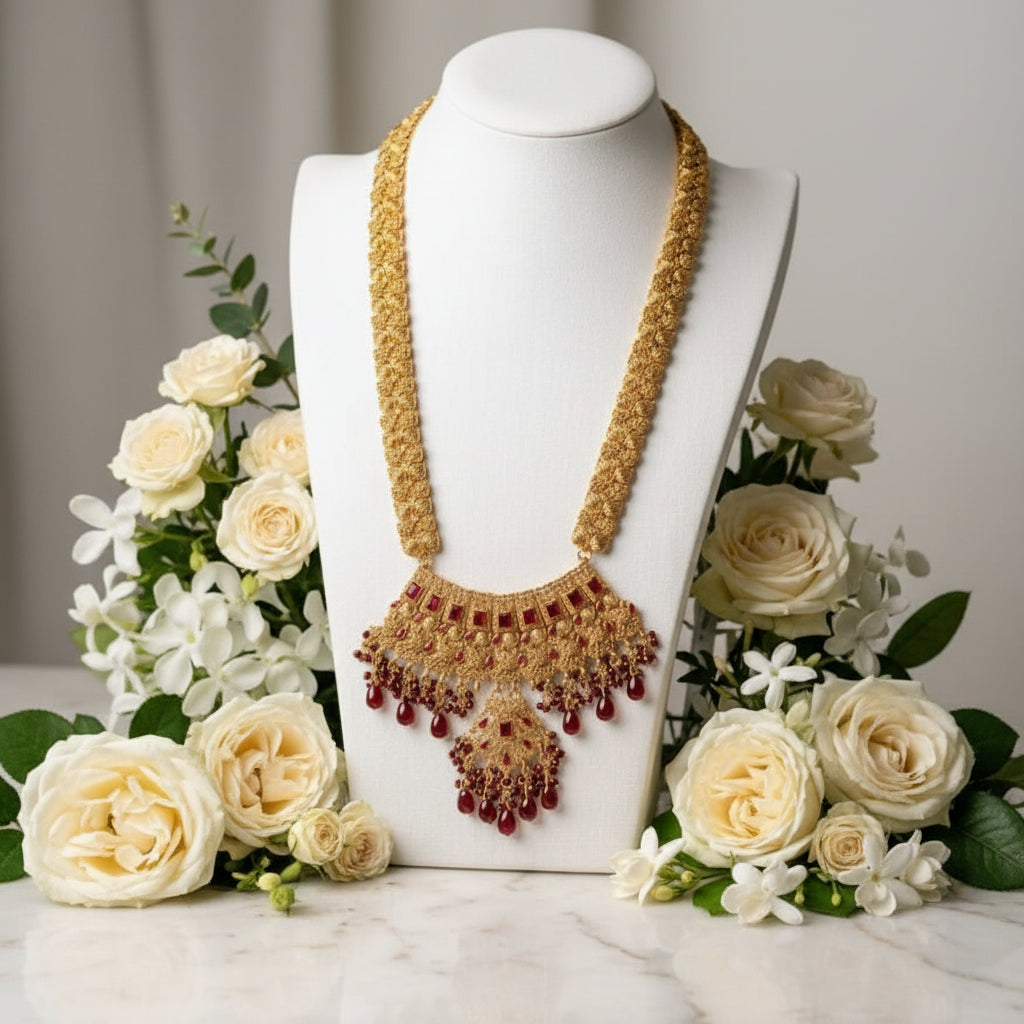 Gold-Tone Ruby Red Bridal Necklace Set